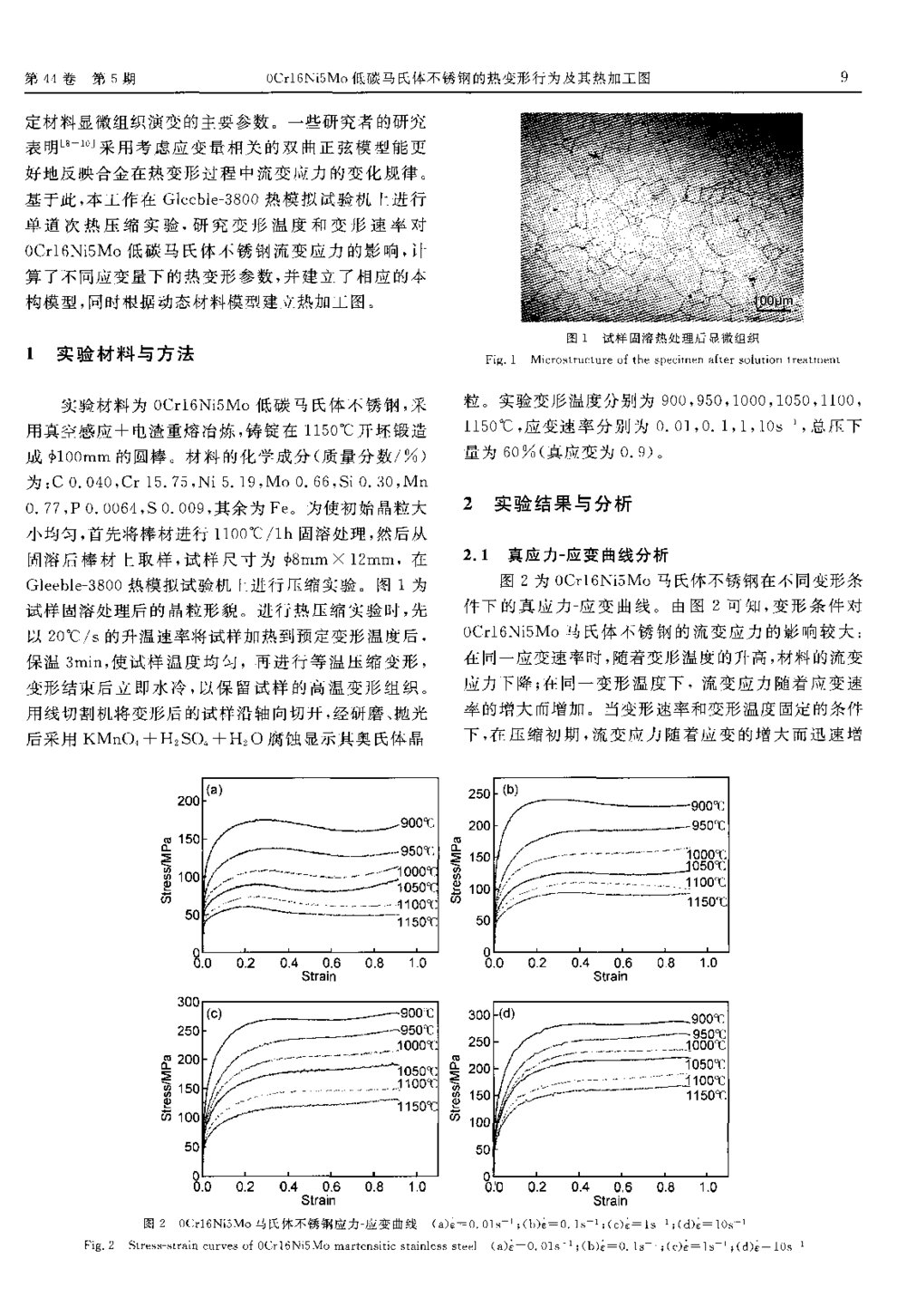 0Cr16Ni5Mo低碳马氏体不锈钢的热变形行为及其热加工图2